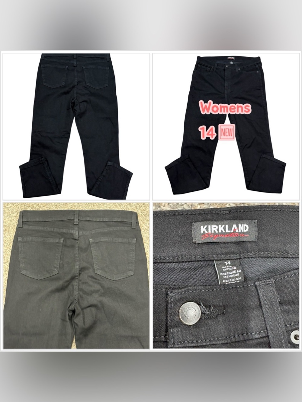 Women's Kirkland Signature 14 Large Pants Jeans Jean High Rise Skinny Leg Black